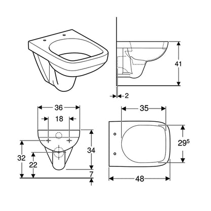 Geberit 501.504.00.7 Selnova 360 x 480mm Compact Wall Hung WC Pan White