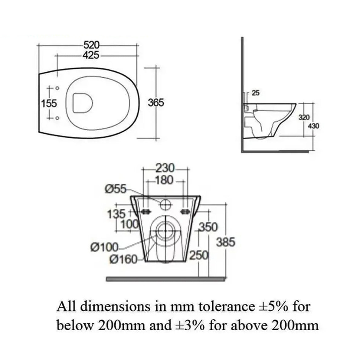RAK MORWC1445AWHA Morning Rimless Wall Hung White Toilet With Exposed Fitting And Soft Close Seat
