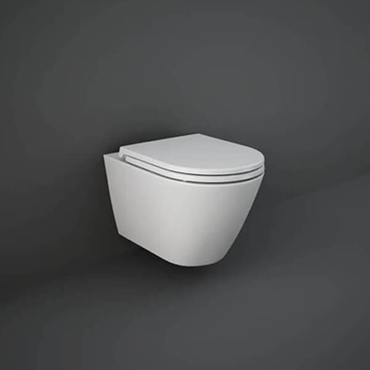 RAK Feeling Rimless Wall-Hung Matt White WC Pan And Soft Close Seat RST23500A