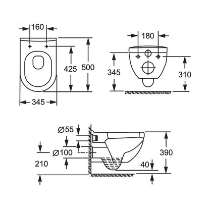 IMEX CH1076 Ivo White Wall Hung WC Bowl 500mm