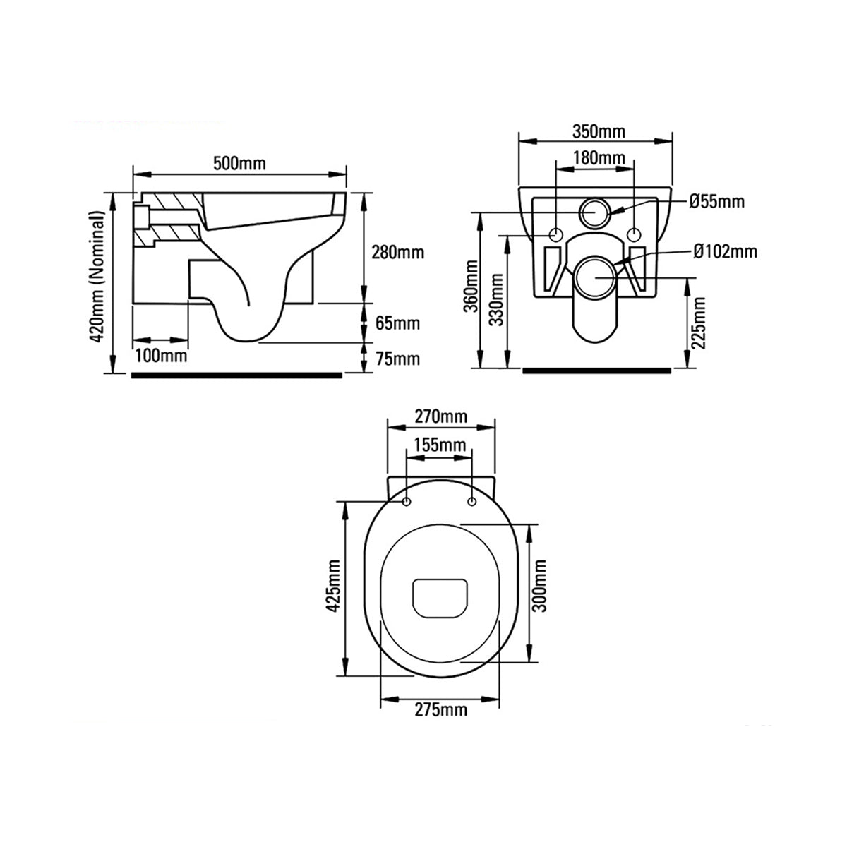 Roper ZWHPAN50 Rhodes Zest White 350 x 500mm Wall Hung WC Pan