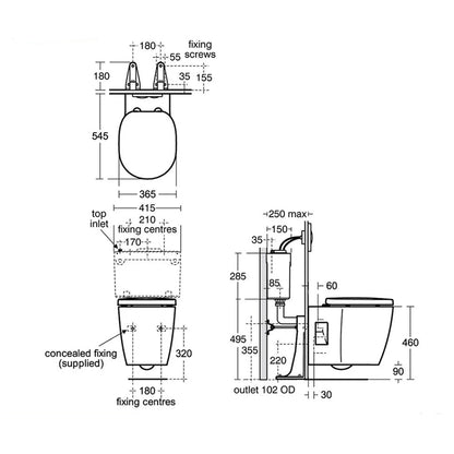 Ideal E609001 Standard Concept Freedom White Raised Height Wall Hung WC Pan 545mm