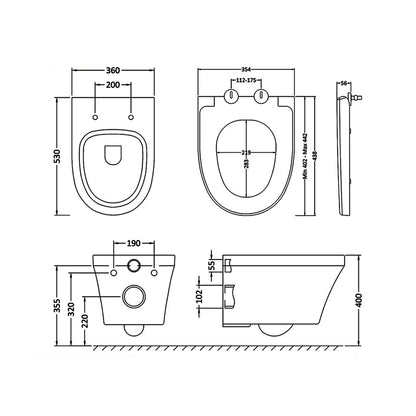 Hudson CPA027 Reed Luna White 360 x 530mm Wall Hung Pan And Soft Close Seat