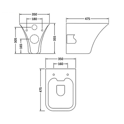 Hudson NCT140 Reed Grace 350 x 475mm Wall Hung Rimless Pan And Soft Close Seat