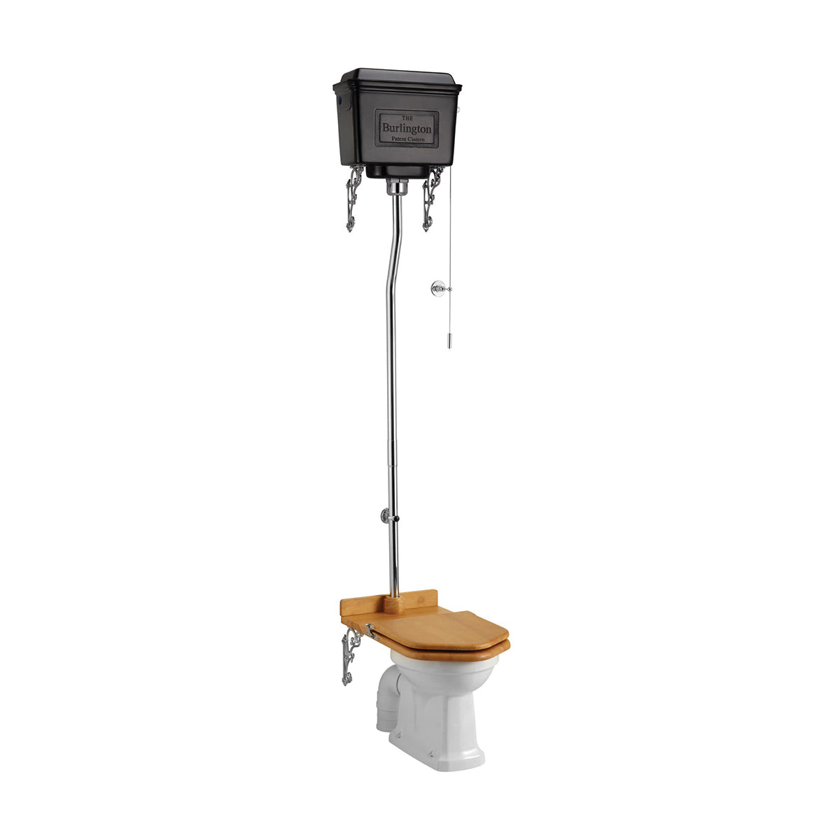 Burlington P2-T30-CHR-T60-BLAP2-C5-T30CHR White High-Level WC With Black Aluminium Cistern - 429mm x 670mm x 2320mm