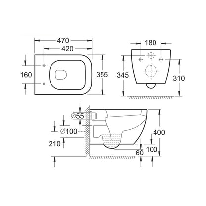 IMEX CH10100A Essence White 470mm Wall Hung WC Bowl