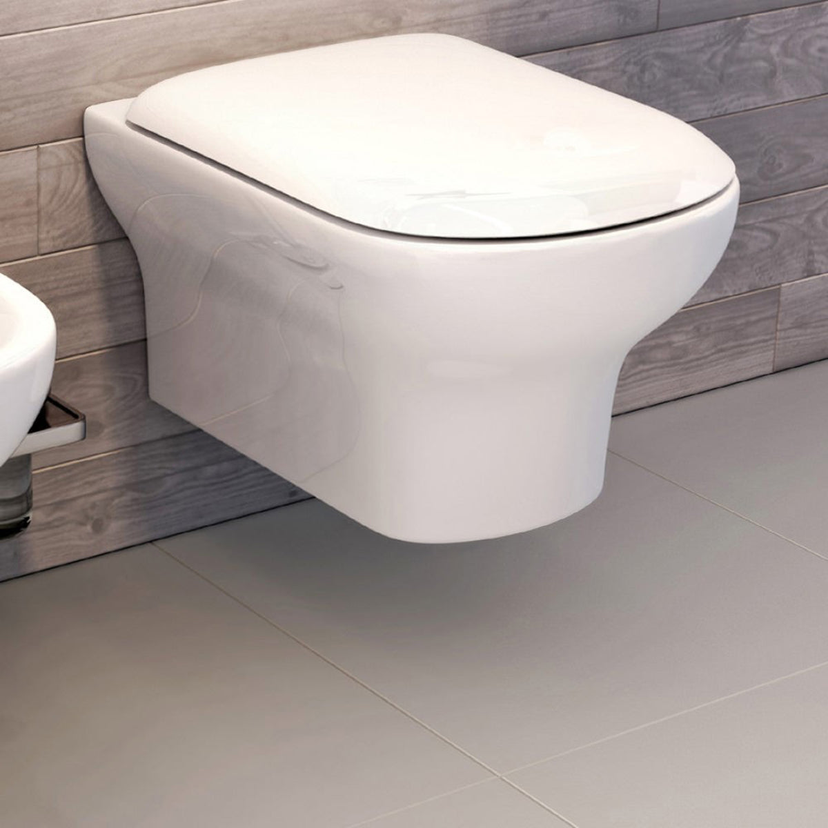 IMEX CH10134R Grace Rimless Wall Hung White WC Bowl And Soft Close Seat 500mm
