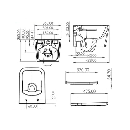 Saneux MAWH01 Matteo Gloss White Wall Hung WC Pan With Toilet Seat