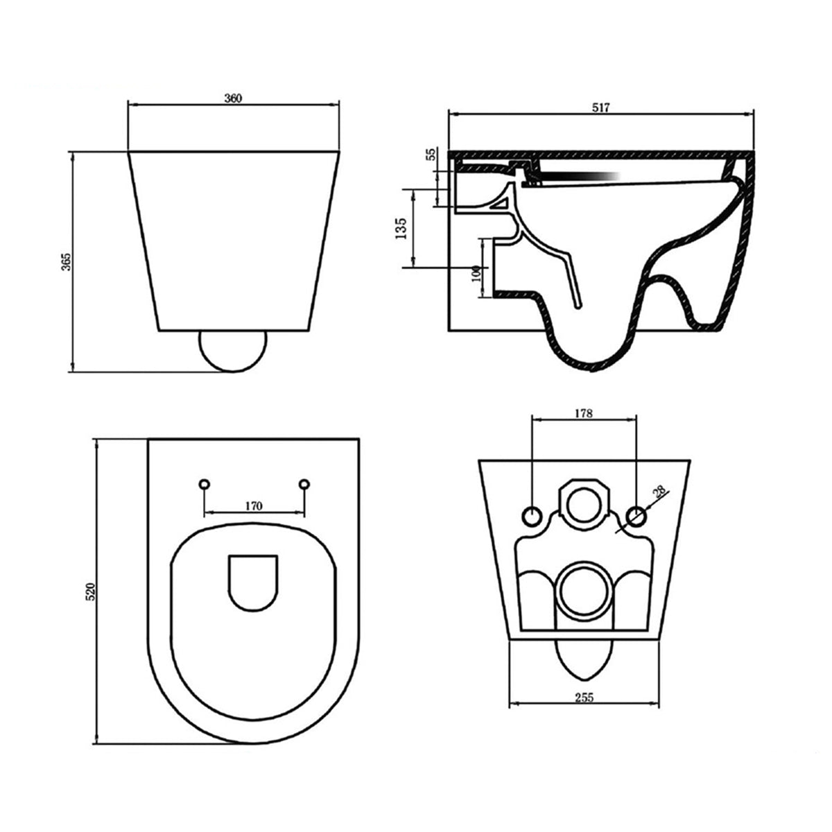 Saneux 66076 Uni Gloss White Wall Mounted WC Pan