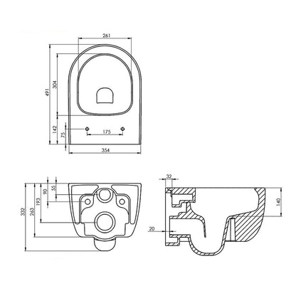 Saneux AUWH01 Austen Gloss White Rimless Wall Hung WC Pan