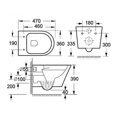 IMEX CH1088AR Arco Rimless Projection Wall Hung WC Pan