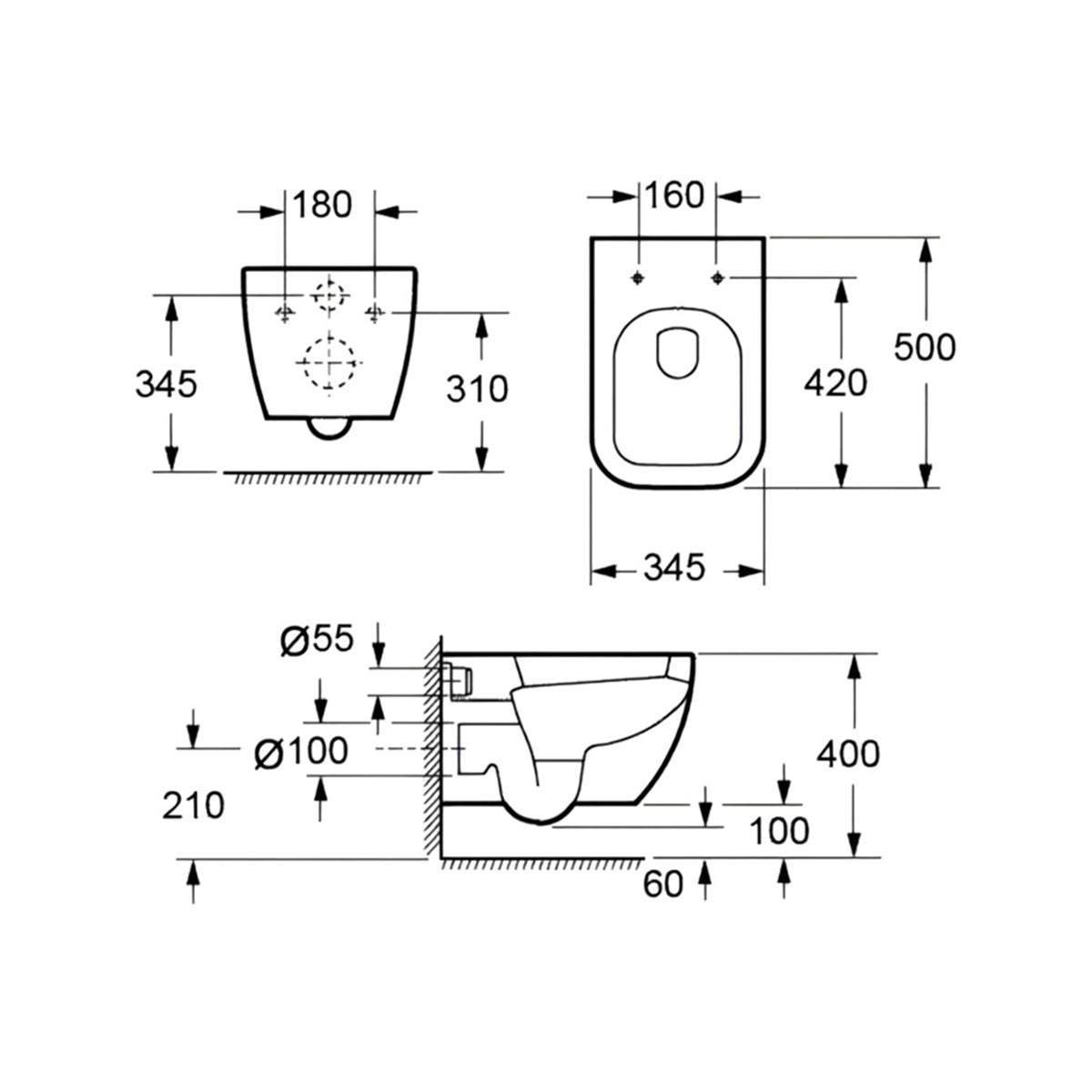 IMEX CH10100R Essence 500mm Rimless Wall Hung White WC Pan