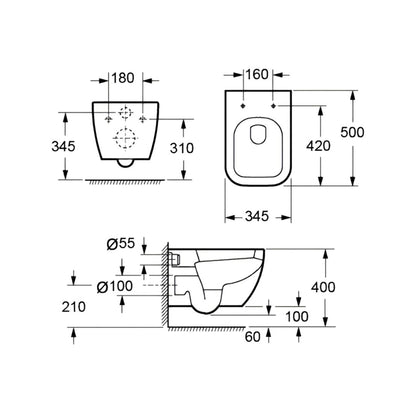 IMEX CH10100R Essence 500mm Rimless Wall Hung White WC Pan