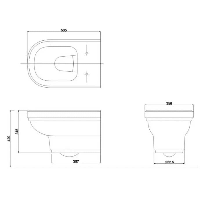 Burlington RIV13 Riviera 535mm White Wall Hung WC Pan With Seat