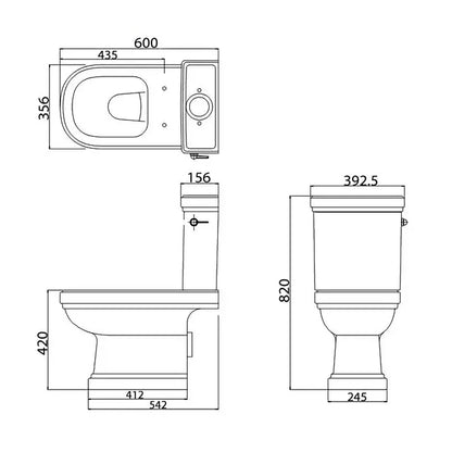 Burlington Riviera RIV9 White Open Back Close Coupled WC With Cistern And Seat