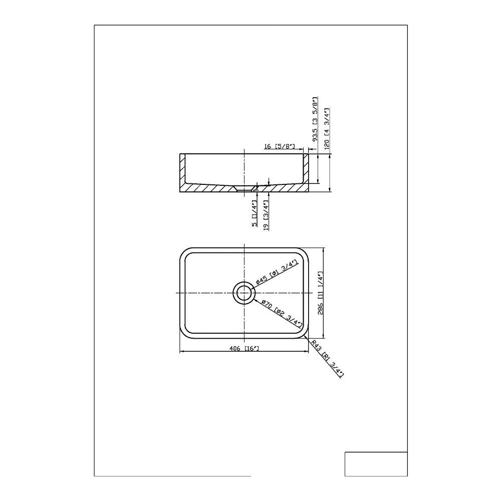 Luxe81 Rok 406 x 286mm Rectangular Basin