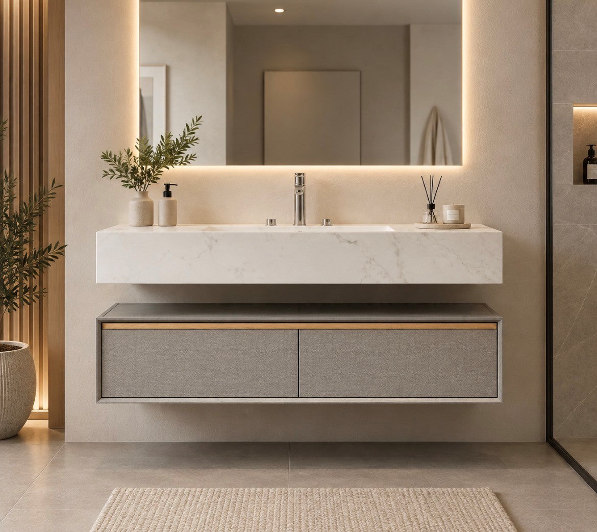 Luxe81 Unit with 3TH Marble Stone Top 1195 x 555 x 270mm