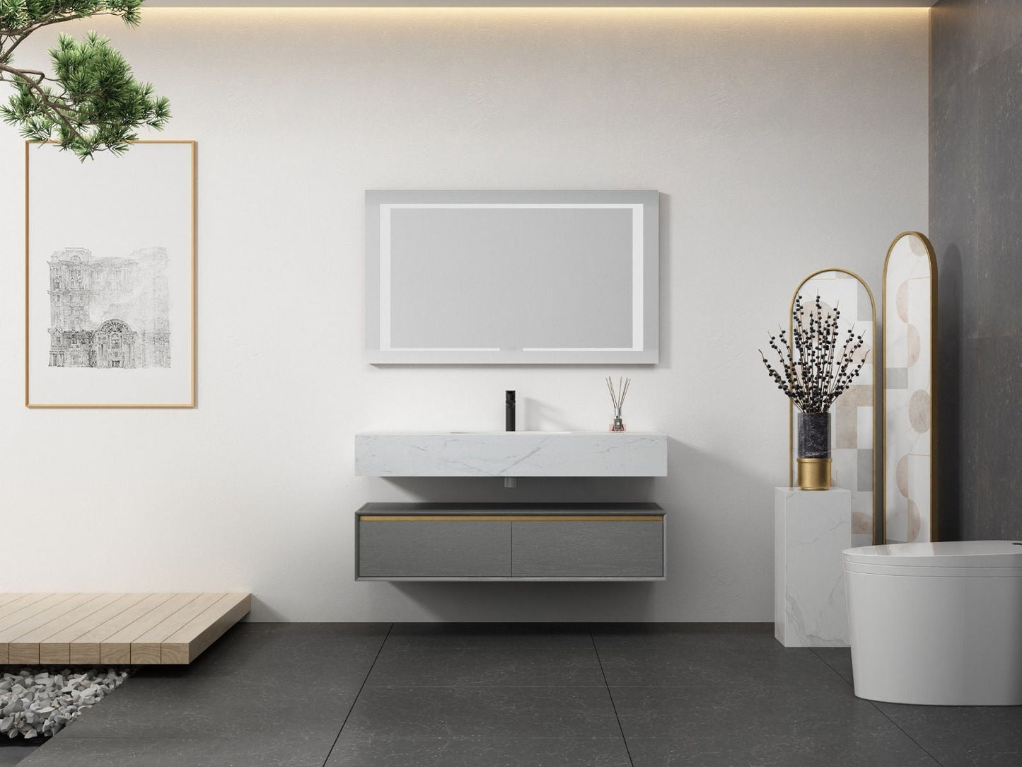 Luxe81 Unit with 3TH Marble Stone Top 1195 x 555 x 270mm