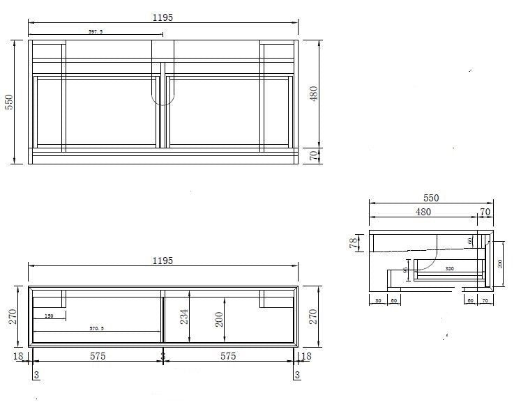 Luxe81 Unit with 3TH Marble Stone Top 1195 x 555 x 270mm