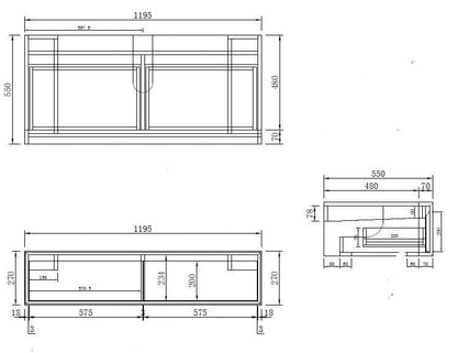Luxe81 Unit with 3TH Marble Stone Top 1195 x 555 x 270mm