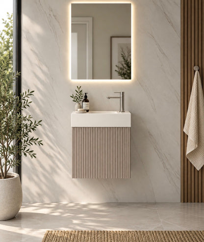 Luxe81 RIO 450mm 1 Door Beige Flute Cabinet and Basin