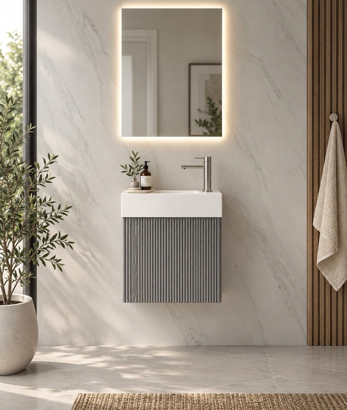 Luxe81 RIO 450mm 1 Door Matt Grey Flute Cabinet and Basin