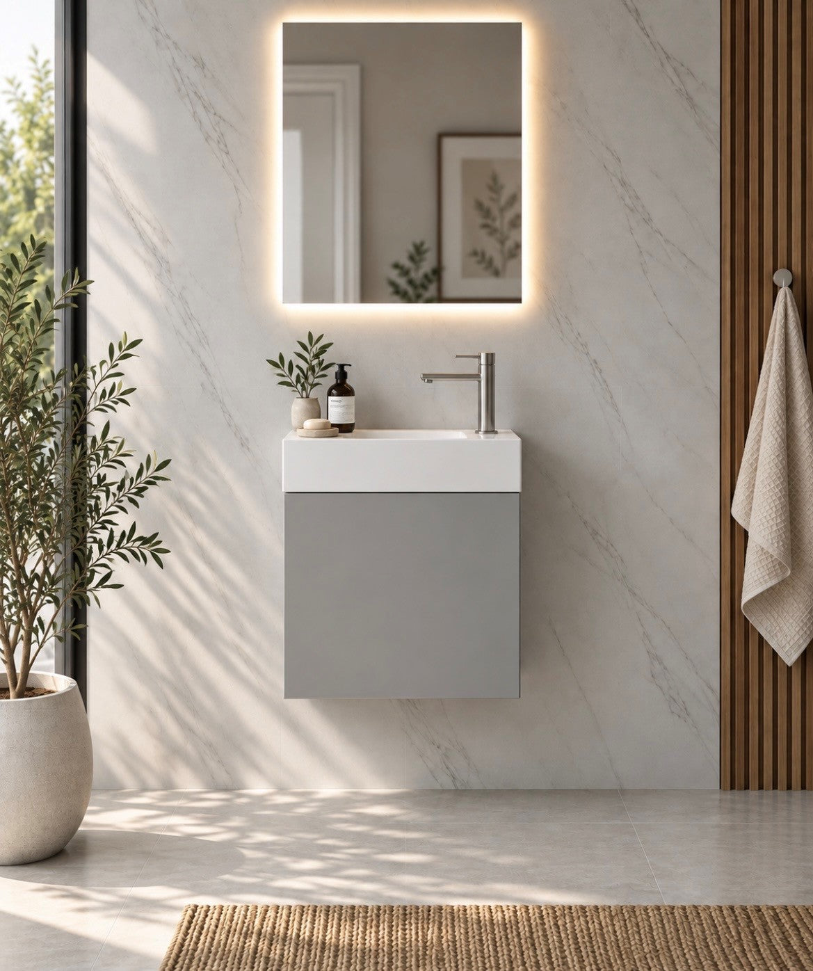 Luxe81 RIO 450mm 1 Door Light Grey Cabinet and Basin