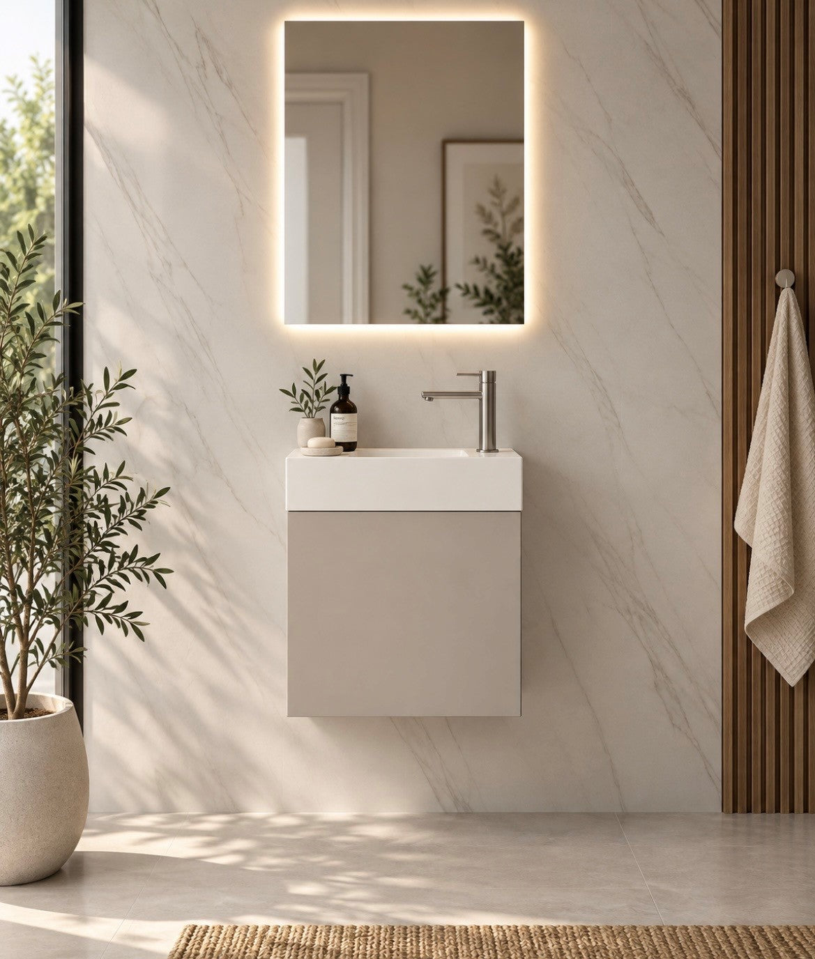 Luxe81 RIO 450mm 1 Door Beige Cabinet and Basin