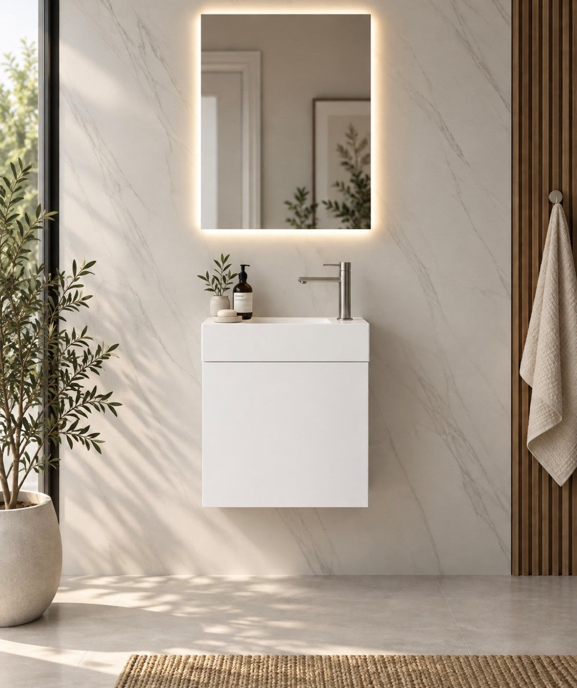Luxe81 RIO 450mm 1 Door White Cabinet and Basin
