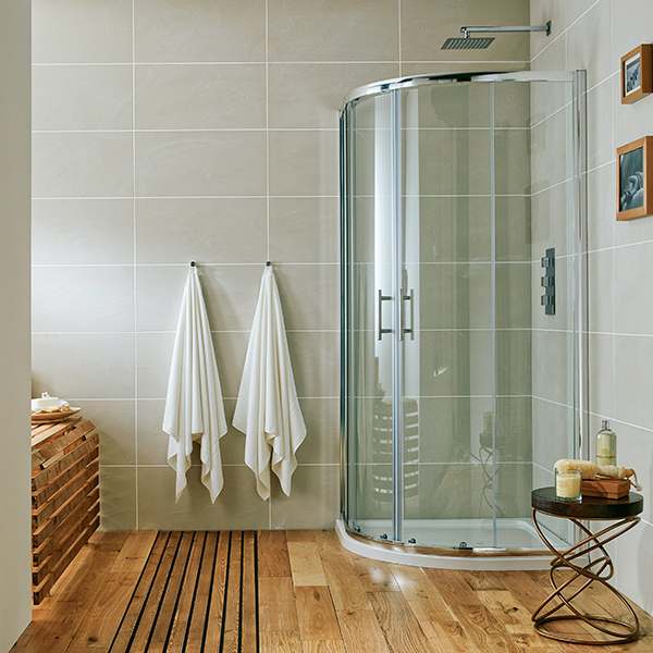 Luxe81 S6 Chrome Double Door Offset Quadrant Shower Enclosure with Tray
