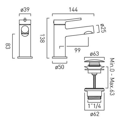 Vado Safari Lever Cold Start Mini Mono Basin Mixer with Universal Basin Waste