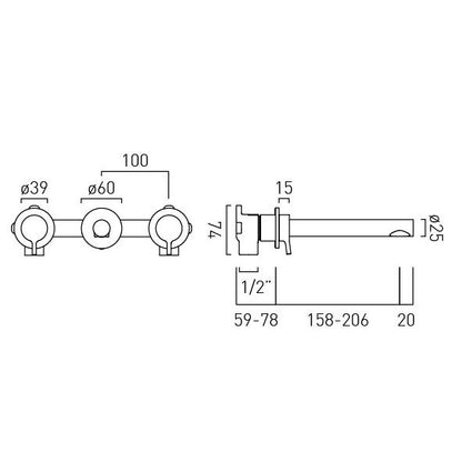 Vado Safari Lever Three Hole Wall Mounted Basin Mixer