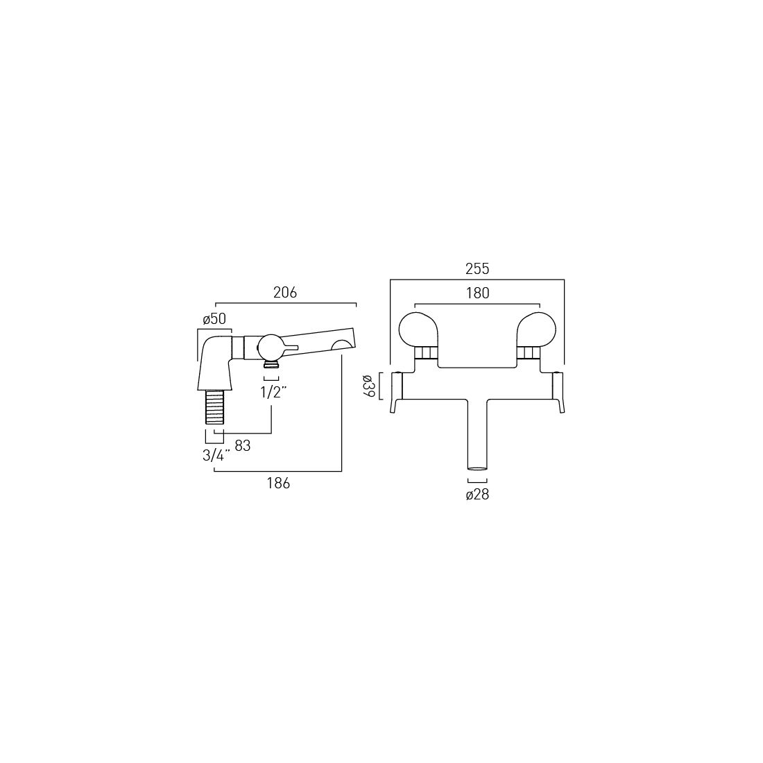 Vado Safari Lever Deck Mounted Exposed Thermostatic Bath Shower Mixer
