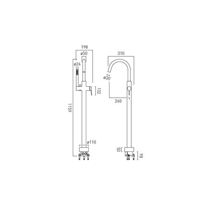 Vado Safari Lever Freestanding Bath Mixer Tap with Shower Handset