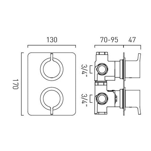 Vado Safari Lever 2 Outlet 2 Handle Concealed Thermostatic DX Valve