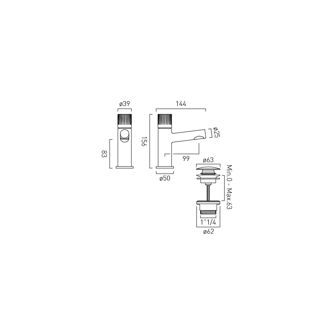 Vado Safari Leverless Cold Start Mini Mono Basin Mixer for Low Pressure System with Universal Basin Waste