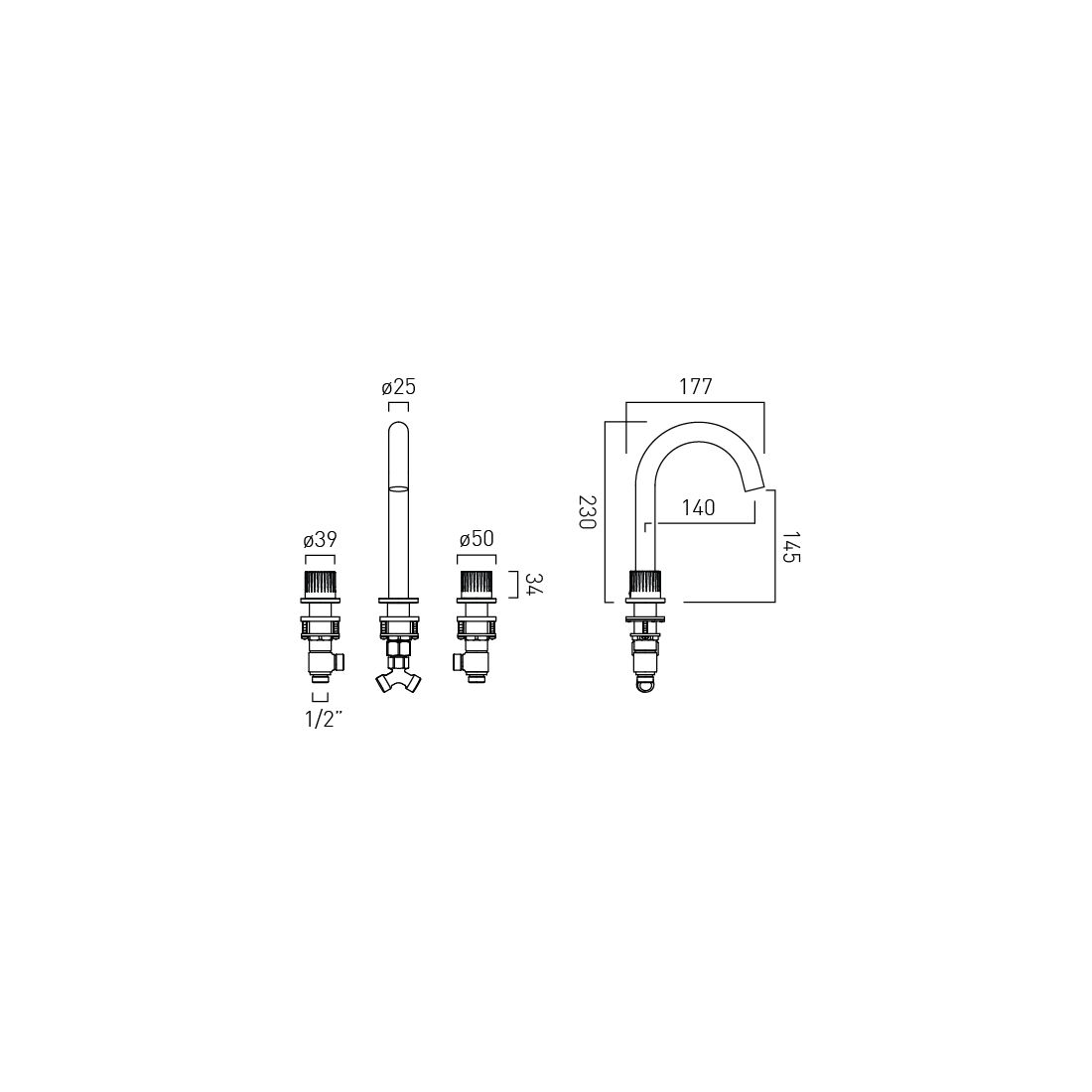 Vado Safari Leverless Three Hole Deck Mounted Basin Mixer