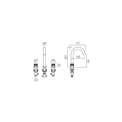 Vado Safari Leverless Three Hole Deck Mounted Basin Mixer