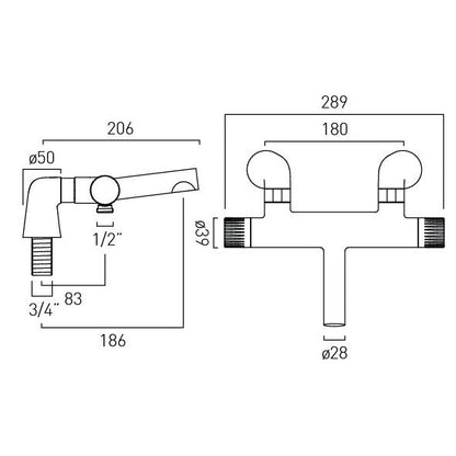 Vado Safari Leverless Deck Mounted Exposed Thermostatic Bath Shower Mixer