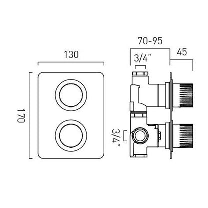 Vado Safari Leverless 1 Outlet 2 Handle Concealed Thermostatic DX Valve