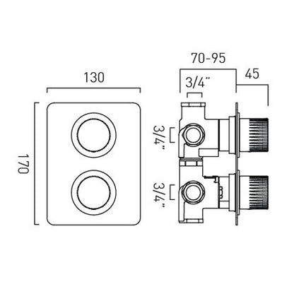 Vado Safari Leverless 3 Outlet 2 Handle Concealed Thermostatic DX Valve