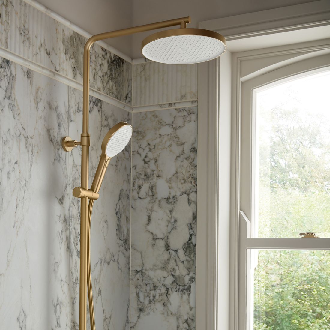 Vado Safari Leverless Wall Mounted Exposed Thermostatic Shower Column with MF Handset and Easyfit Brackets