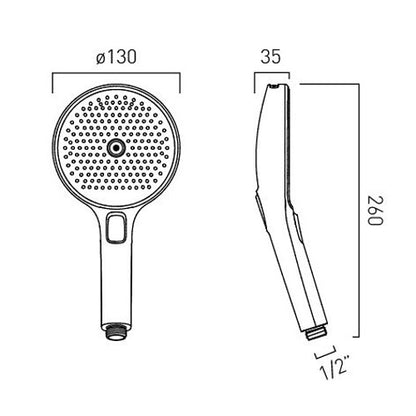 Vado Safari Multi Function Shower Handset supplied with 6 l/min Flow Regulator
