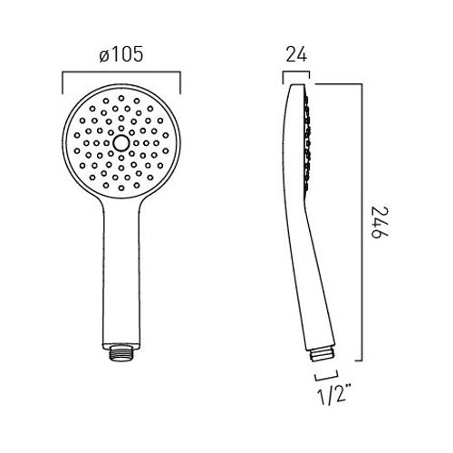 Vado Safari Single Function Shower Handset supplied with 6 l/min Flow Regulator