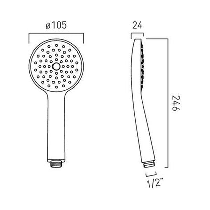 Vado Safari Single Function Shower Handset supplied with 6 l/min Flow Regulator
