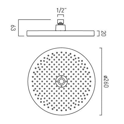 Vado Safari Fixed Head 260mm supplied with 9 l/min Flow Regulator