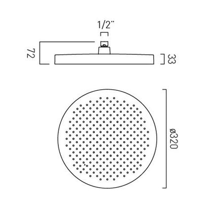 Vado Safari Deep Fixed Head 320mm supplied with 9 l/min Flow Regulator
