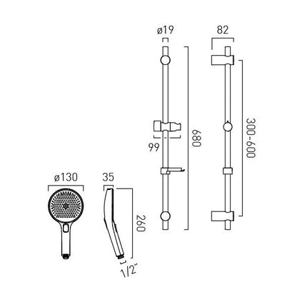 Vado Safari Multi Function Slide Rail Shower Kit supplied with 6 l/min Flow Regulator