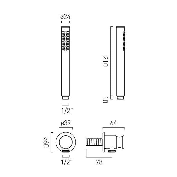 Vado Safari Single Function Mini Shower Kit with Integrated Outlet + Optional Wall Shroud, Supplied with 6 l/min Flow