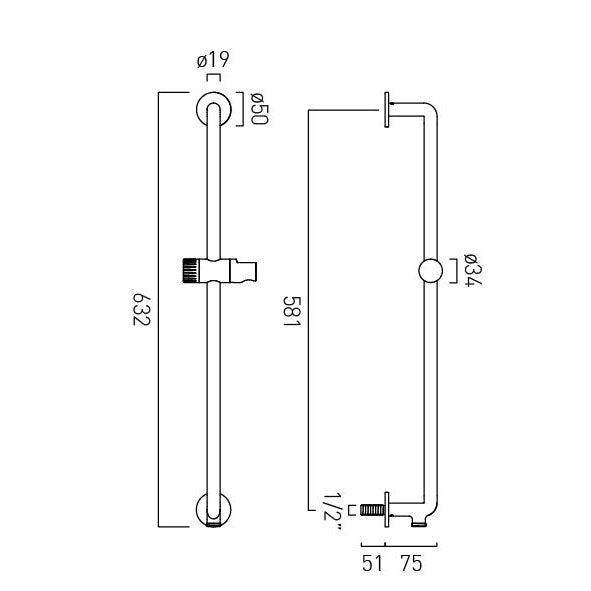 Vado Safari Leverless Slim Slide Rail with Integrated Outlet + Hose - No Handset Included